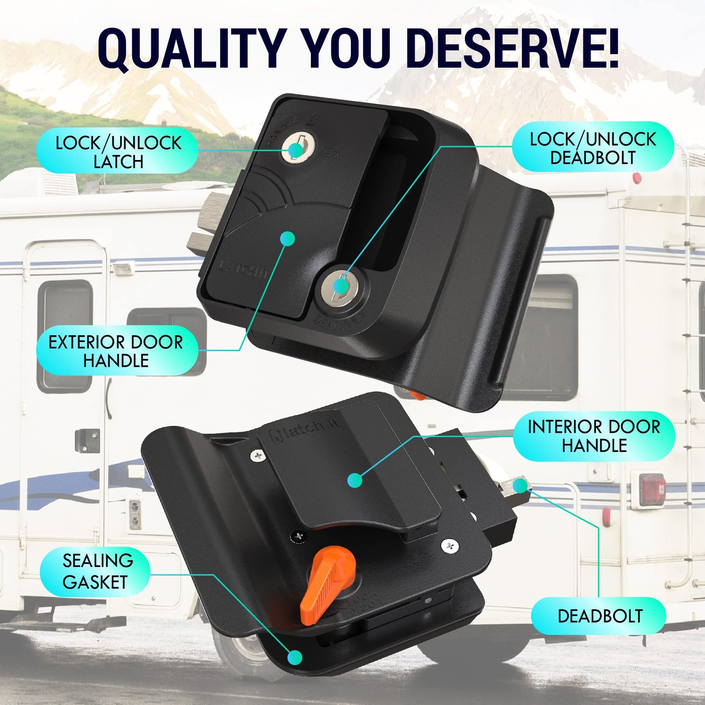 LATCH.IT Keyed-Alike Mini Mechanical Rv Door Latch Replacement | Rv Door Lock Replacement | 100% Metal Camper Latch | Rv Trailer Door Latch Only Fits 2.75" x 3.75" Door Lock Holes