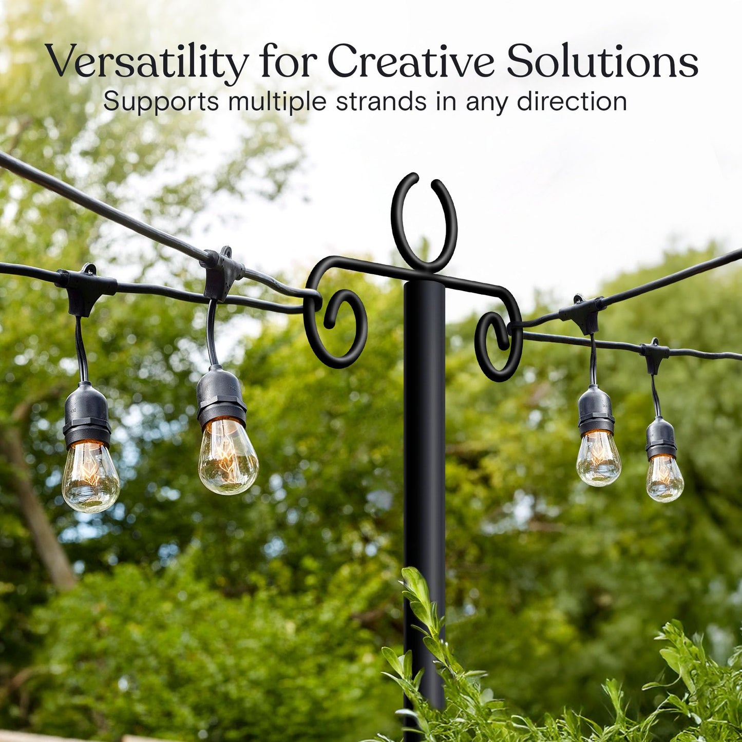 Brightech Bundle Ambience Pro Solar Powered Outdoor String Lights, 48ft + 4-Pack 10FT String Light Poles
