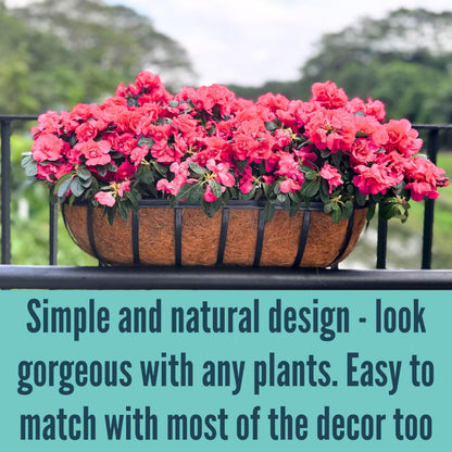 LaLaGreen Fence Planters for Outdoor Plants (24 Inch, 4 Pack) Black Metal Window Boxes Planter To Attach To House, Wall Mounted Flower Coco Baskets Outside Deck Railing Balcony Garden Porch Patio Rail