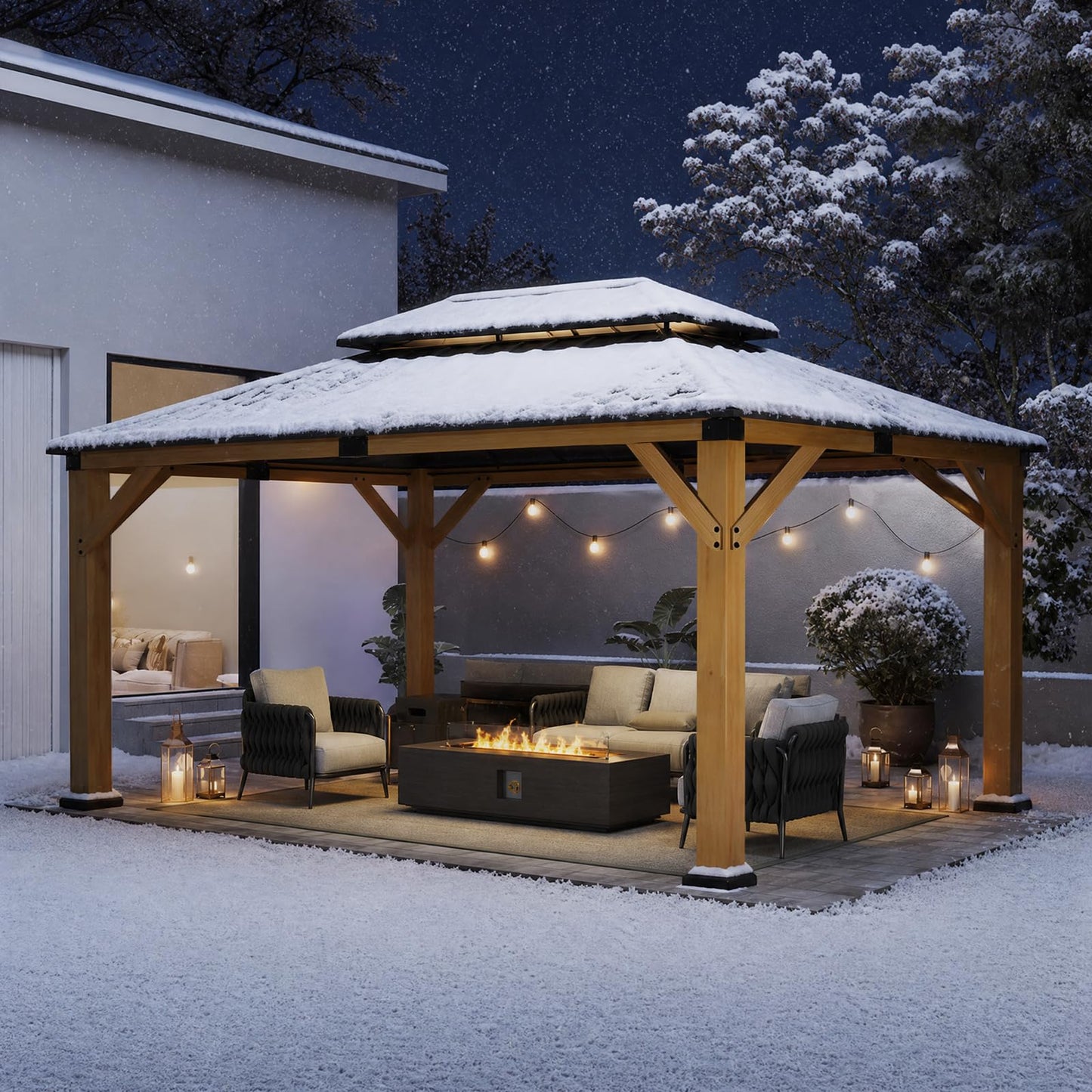 Jocoevol 10' X 12' Wood Gazebo Hardtop Outdoor Permanent Pavilion with Double Galvanized Steel Roof Snow Support, Wind Resistance for Backyard Garden, Lawns, Patio