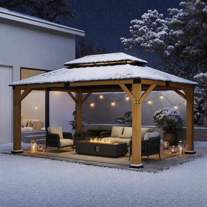 Jocoevol 10' X 12' Wood Gazebo Hardtop Outdoor Permanent Pavilion with Double Galvanized Steel Roof Snow Support, Wind Resistance for Backyard Garden, Lawns, Patio