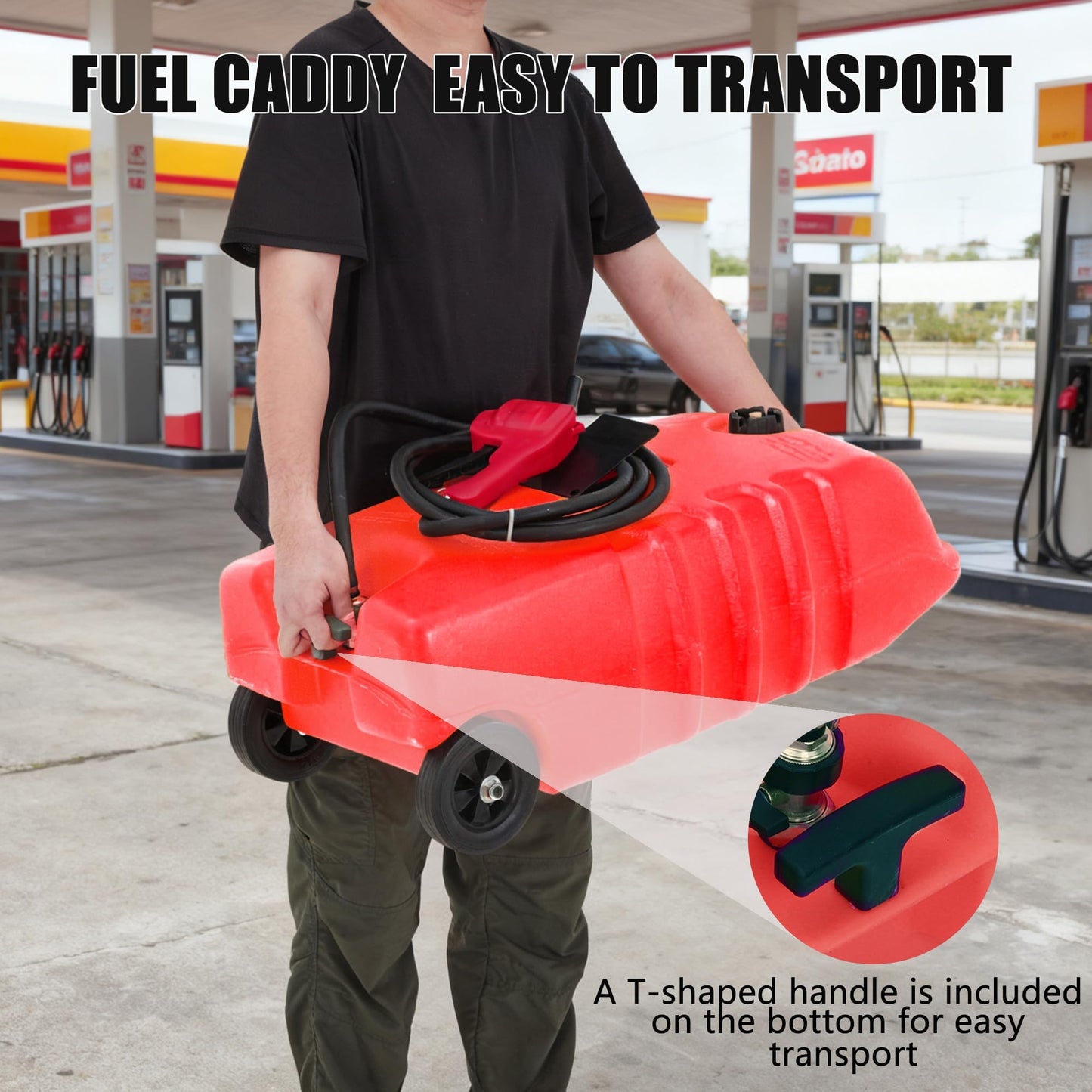 PeakPursuit 14 gal Gas Caddy, 57L Portable Fuel Tank and Fuel Transfer Pump with 10-Foot Hose for Lawn Mower, Farm, Marine, and Home Use