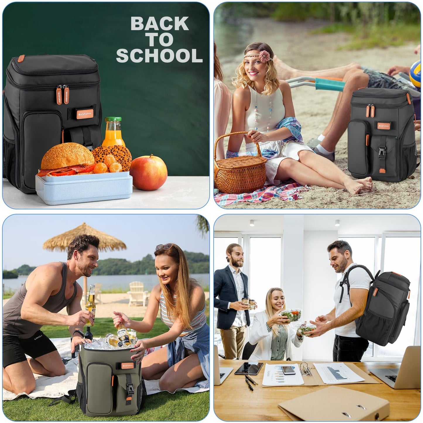 Insulated Cooler Backpack,Bagparkk 33 Cans Multifunctional Double Deck Leakproof Cooler Bag with Sternum Strap,Large Capacity Lightweight Travel Camping Beach Backpack Cooler Ice Chest for Men Women
