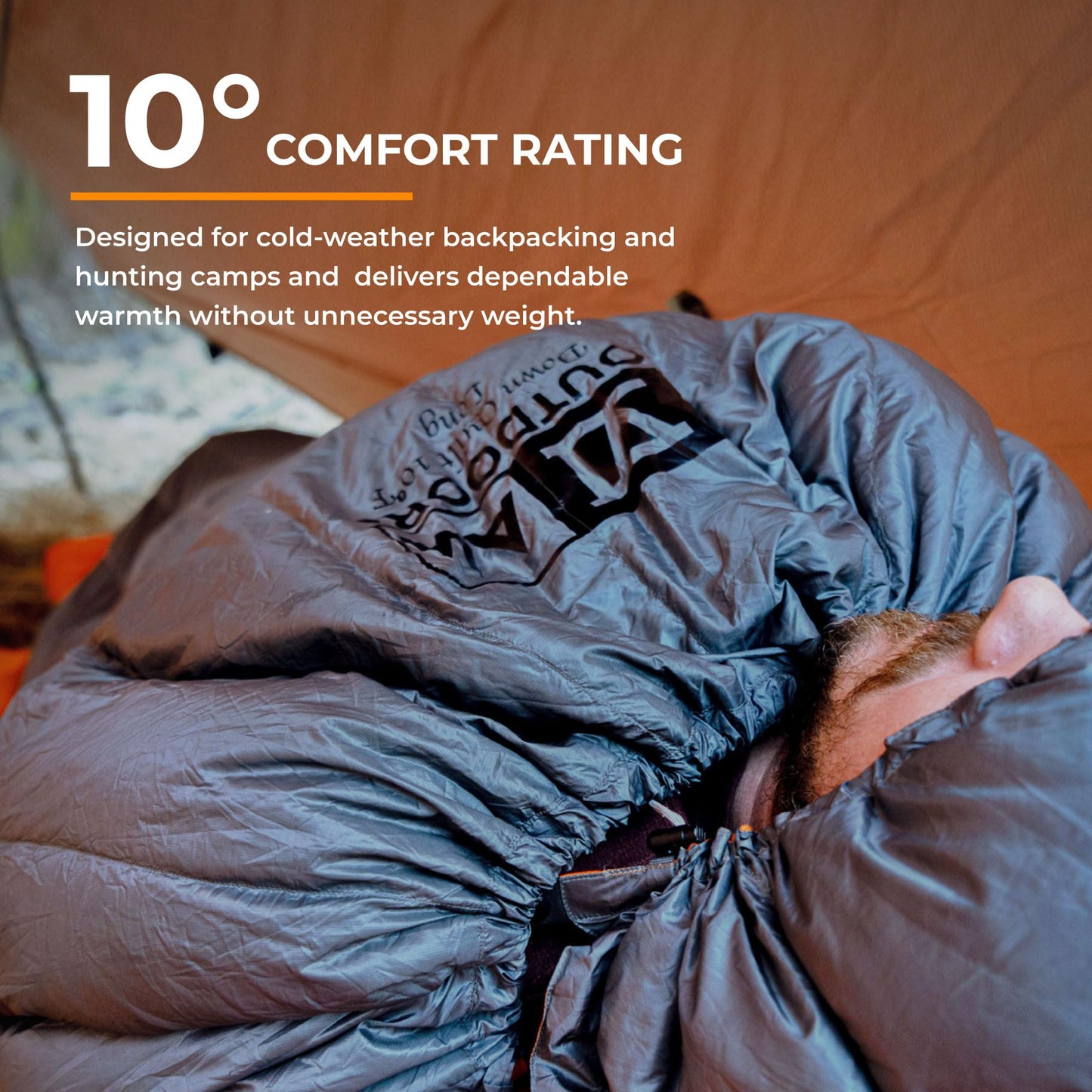 VIAM Outdoors 10 Degree Camping Quilt: Backpacking Quilt Ultralight, Removable Hood, Zippered Footbox, & Pad Straps for Camping, Hiking, Backpacking, Hammocks - Synthetic, Long