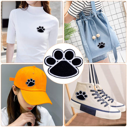 PAGOW 40Pcs Paw Print Patch for Jacket Clothing, Black-White Iron on paw Print Patches, DIY Embroidery Sticker Patches Sewing Craft Decoration