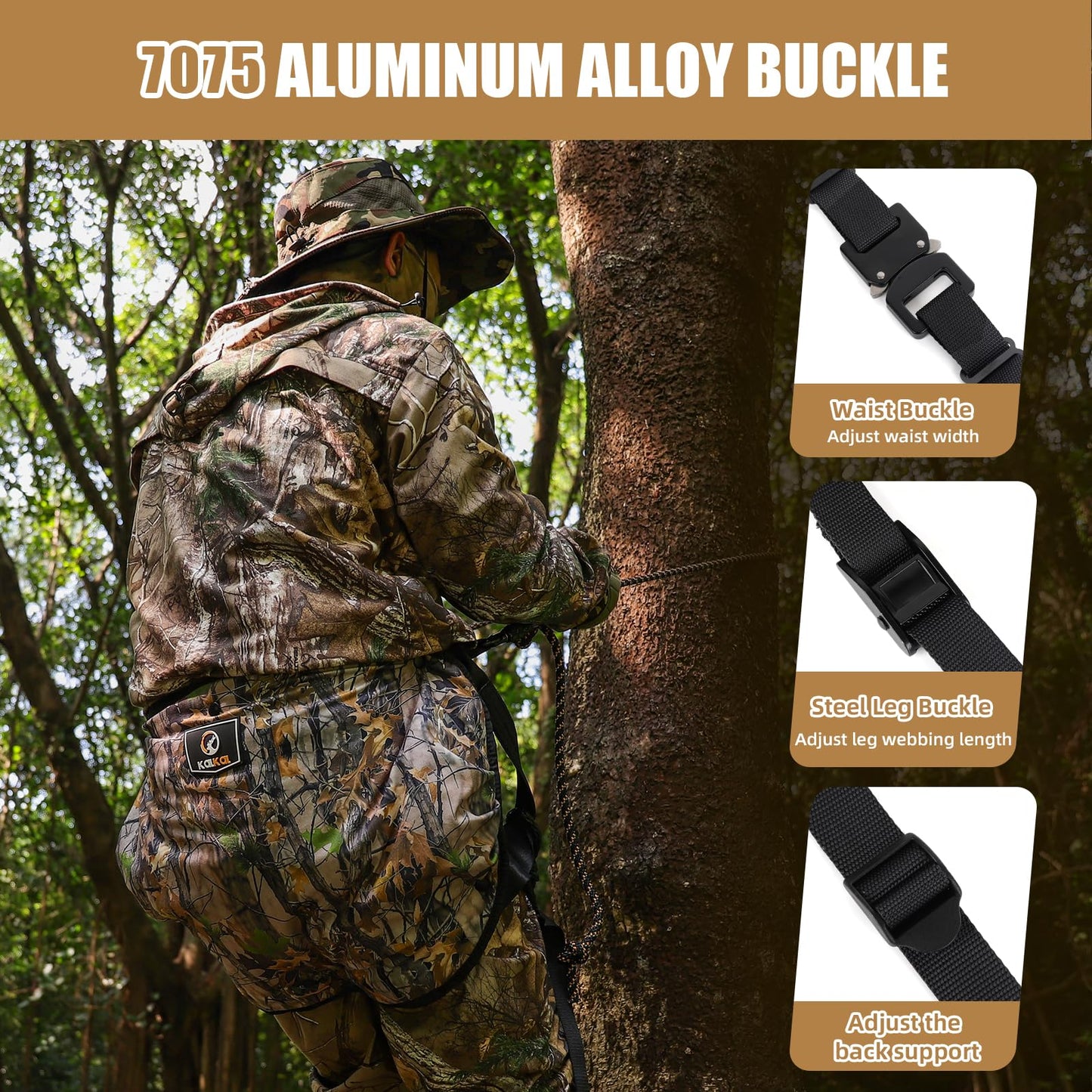 Kalkal Saddle Hunting Kit, Lightweight Camo Hunting Saddle, Tree Climbing Saddle with Removable Padded Seat, Includes Bridge and Safety Rope Tree Stand Accessories