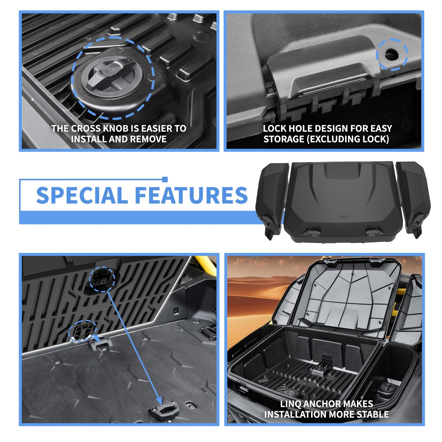 SLORIMOD 96L Large Capacity Rear Cargo Box & 13.5L Bed Side Removable Storage Tools Boxes Bin Set for Can Am Maverick R MAX X RS 2024+ Accessories, Replace #715007182, 715007372 (3PCS)