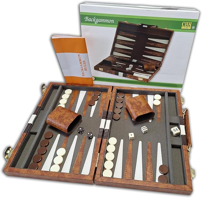 CHH 18 Brown and White Backgammon Set