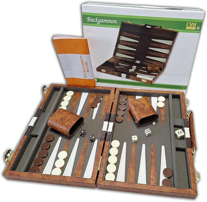 CHH 18 Brown and White Backgammon Set