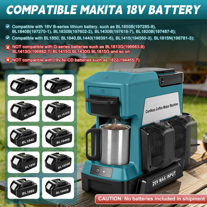 LEZZYRUCK Cordless Coffee Maker for Makita 18V Battery (No Battery), Portable Drip Coffee Machine with Electric Coffee Grinder and Coffee Cup, for RV, Camping, Travel