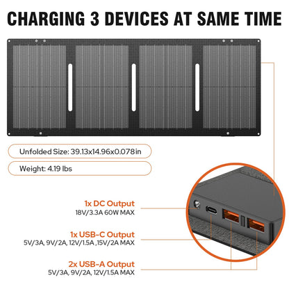Portable Solar Generator, 300W Portable Power Station with Foldable 60W Solar Panel,110V Pure Sine Wave 280Wh Battery Power Pack with USB DC AC Outlet for Camping Smart Devices RV Van Outdoor-Orange