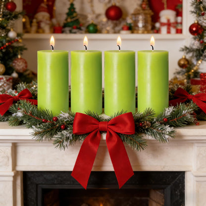 4 Pack Apple Green Pillar Candles, 2x4 Inch, Long-Lasting, Dripless and Smokeless Unscented Candles, Ideal for Home Décor, Parties Weddings and Relaxation