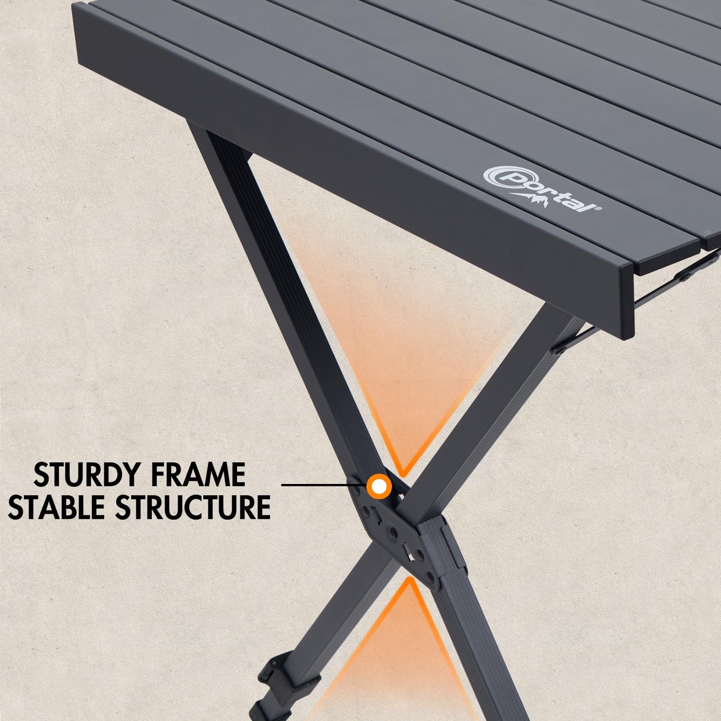 PORTAL Folding Outdoor Camping Table with Adjustable Height, Aluminum Roll-Up Top and Carry Bag, Big Large Portable Tables for Picnic, BBQ and Tailgating, Dark Gray