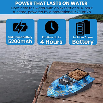 Bait BoatRC Bait Boat2.4G 546yd Remote Control with 4.4lbs Capacity Dual 5200mAh Batteries ABS Heavy-Duty Hull Brushless Motors &amp Night LED