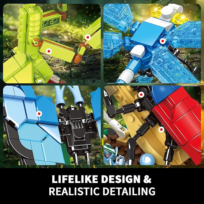 Ideas Insect Collection Toys Bug Building Set with Life-Size Blue Morpho Butterfly Hercules Beetle Dragonfly and Chinese Mantis Display Models Nature Décor Gifts for Adults Boys Girls
