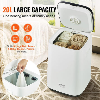 VEVOR Towel Warmers for Bathroom, Towel Warmer Bucket Auto Shut Off for Spa Fits up to 3 Oversized Towels, Blankets, Clothes, Bathrobes, PJ's and More