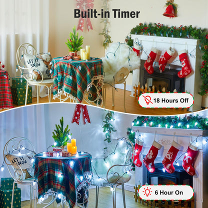 Minetom C9 LED Christmas Lights - 100 Waterproof Fairy Lights, 81 FT, White, Model JT-EL/FC300V0200-C, Timer & 8 Modes