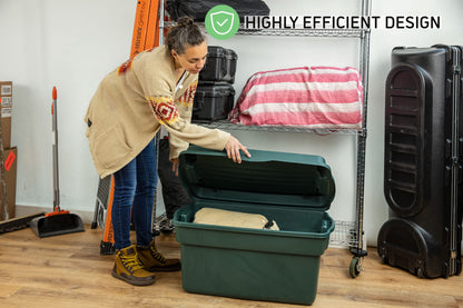 Rubbermaid ECOSense High-Top Storage Totes 28 Gal Pack of 3 Durable, Reusable, Large Plastic Storage Bins with Resting Hinged Lid, Made from Recycled Materials