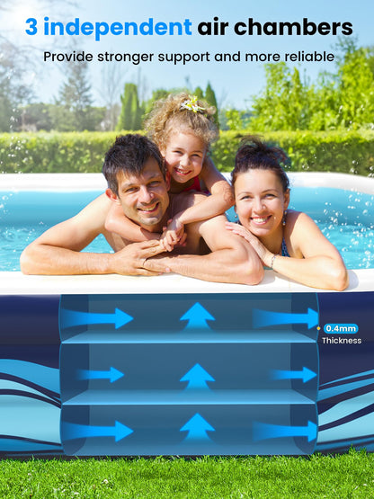 VISTOP Inflatable Pool for Kids & Adults | Oversized Thickened Large Swimming Pool with Seats and Backrests Family Summer Blow Up Water Pools - BPA-Free Backyard Water Park, Garden SPA Tub 120 inch
