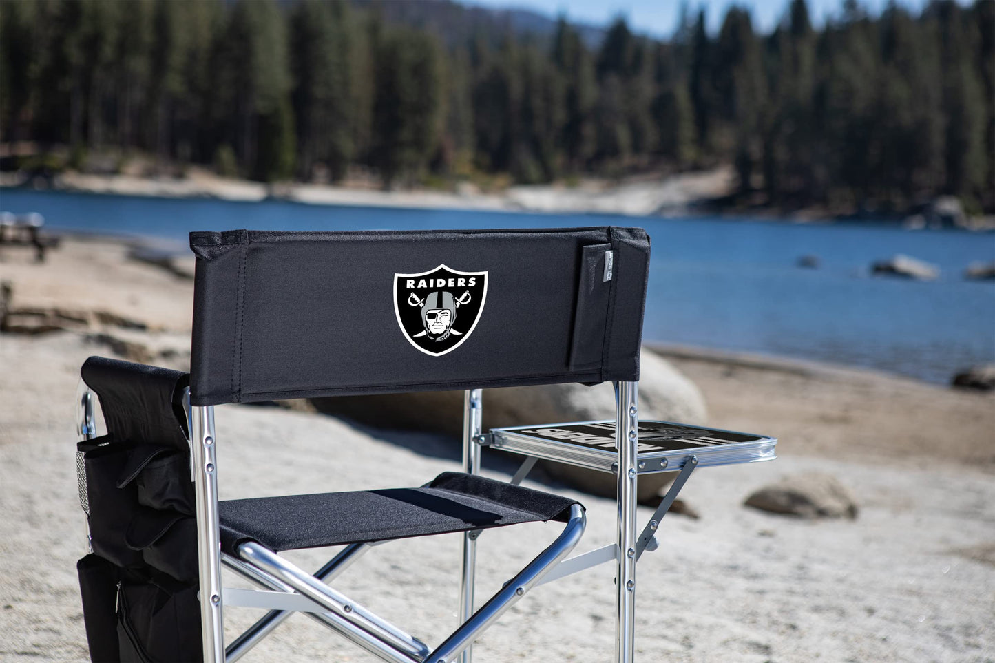 PICNIC TIME NFL Las Vegas Raiders Sports Chair with Side Table, Beach Chair, Camp Chair for Adults