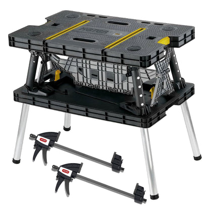 Keter Heavy-Duty Folding Workbench with 1,000 Pound Capacity - Foldable Work Table for Garage, Woodworking, and Outdoor Workshop with 12 Inch Adjustable Clamps