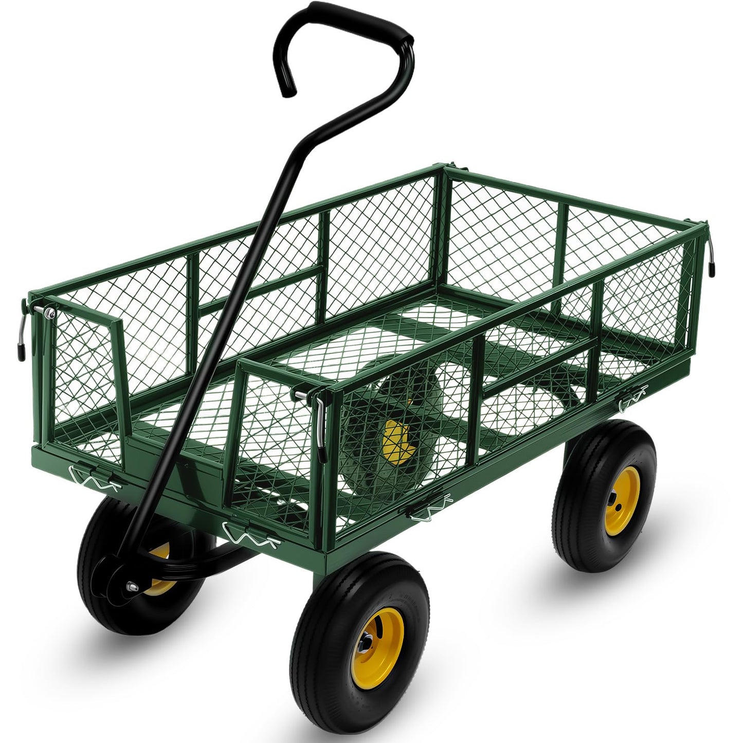Steel Garden Cart, 2-in-1 Heavy Duty Utility Wagon 900 LBS Capacity Carts with Removable Mesh Sides to Convert into Flatbed, 240° U-Turn 10" Pneumatic Tires Garden Wagon for Lawn Camping Farm Yard