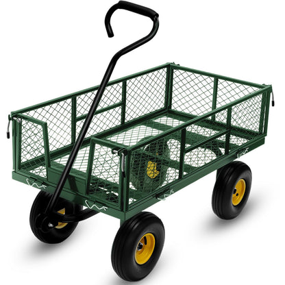 Steel Garden Cart, 2-in-1 Heavy Duty Utility Wagon 900 LBS Capacity Carts with Removable Mesh Sides to Convert into Flatbed, 240° U-Turn 10" Pneumatic Tires Garden Wagon for Lawn Camping Farm Yard