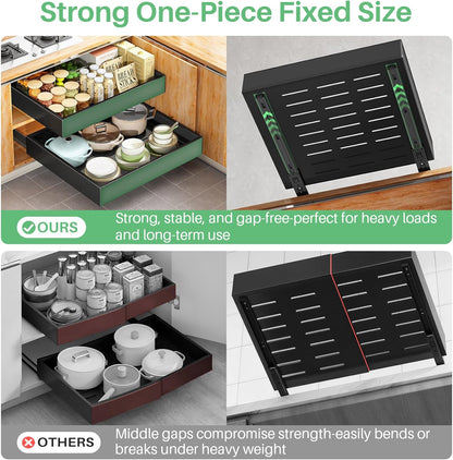 Pull Out Cabinet Organizer - Heavy Duty 21" Deep Full-Extension Drawers for Kitchen & Bathroom | Black