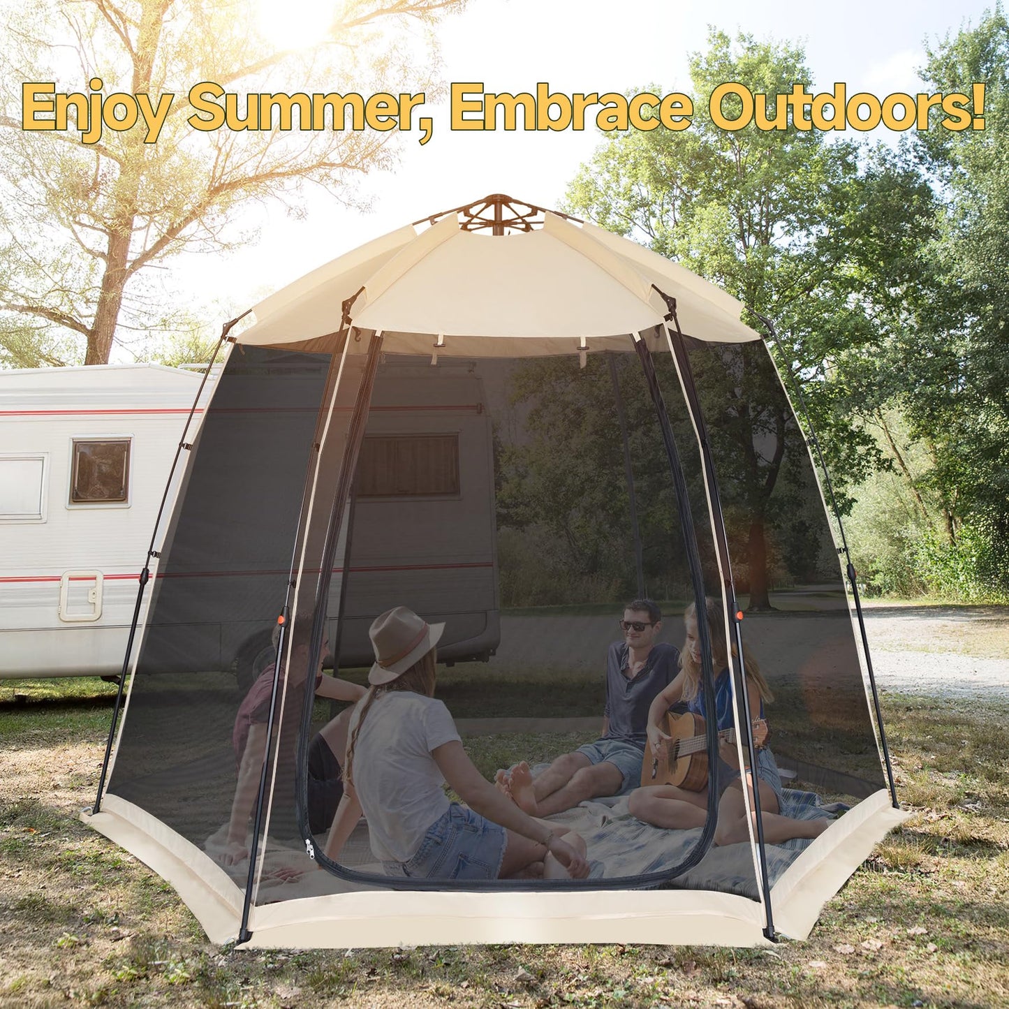 EighteenTek Screen House Gazebo, 4-6 Person Pop Up Screen Tent, Instant Screen Room with Carry Bag, Outdoor Mosquito Tent Pop-Up, Sun Shade Shelter for Patio, Garden, Backyard, Deck 10 x 10 x 7 FT