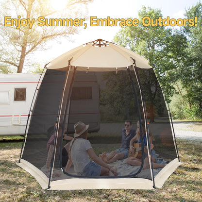 EighteenTek Screen House Gazebo, 4-6 Person Pop Up Screen Tent, Instant Screen Room with Carry Bag, Outdoor Mosquito Tent Pop-Up, Sun Shade Shelter for Patio, Garden, Backyard, Deck 10 x 10 x 7 FT