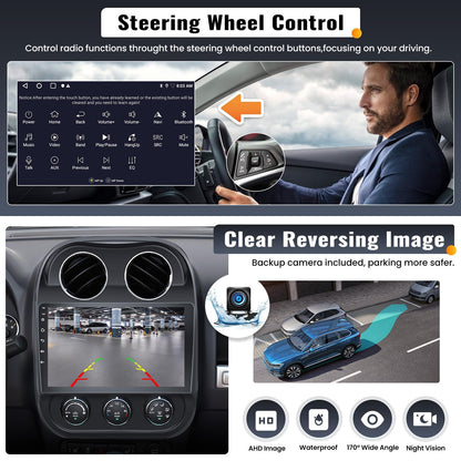 [2GB+64GB] Android 13 Car Radio for Jeep Compass Patriot 2010-2016 with Wireless Carplay Android Auto,10.1 ' 1080P Touchscreen Head Unit Bluetooth WiFi GPS 26-UI Mirror Link SWC Rear Cam+ USB Canbus