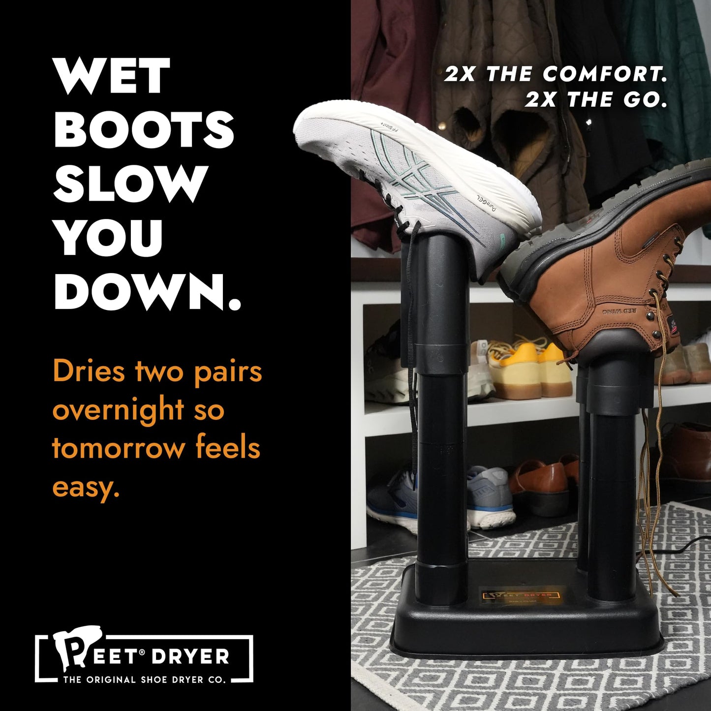 PEET Multi Boot and Glove Dryer - Portable Electric Shoe Dryer for Ski Boots, Snowboard Boots, Hockey Gear & Outdoor Gear - Always-On, Silent, Built-In Glove DryPorts - 25 Year Warranty, Made in USA