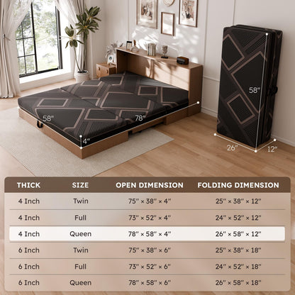 CozyMine Trifold Mattress Queen Size - 4 Inch Foldable Memory Foam Mattress, Washable Cover and Non-Slip Design, Portable Folding Floor Guest Bed Camping RV Travel Pad, Easy to Store, 78" x 58" x 4"