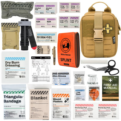 RHINO RESCUE Bundle-Vented Chest Seal, 4 Vents, Sterile Emergency Trauma Dressing, Occlusive Adhesive Pad+IFAK Trauma Kit with C-A-T Tourniquet for Wound Care, Tactical First Aid Kit Molle Pouch
