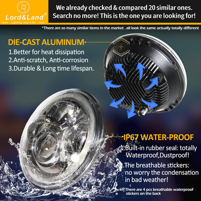 7 inch Motorcycle LED Headlight 4.5" Fog Passing Lights DOT SAE Approved, Compatible with Davidson Fat Boy Street Glide Heritage Softail Road King Switchback Electra Glide Ultra Classic Chrome
