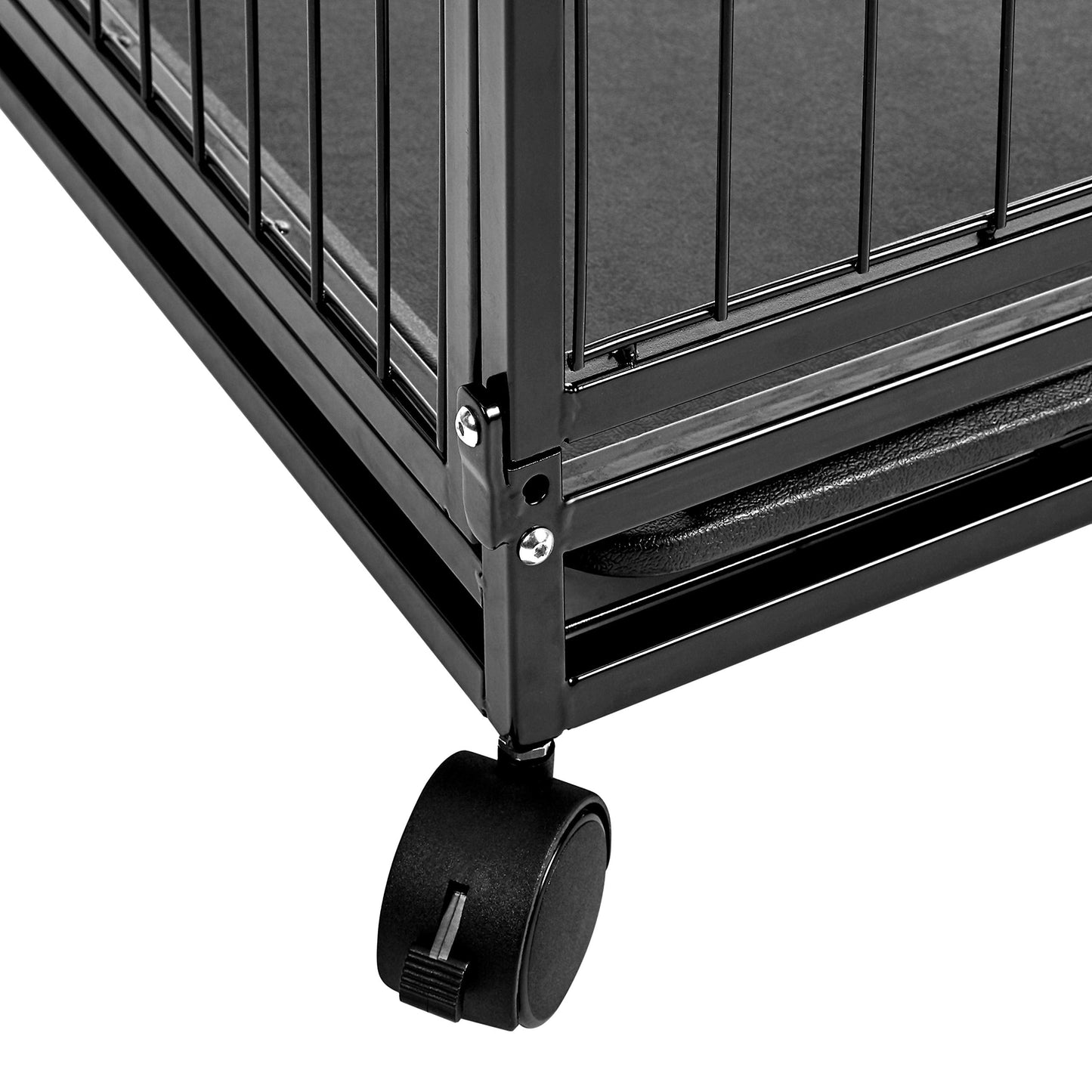 Amazon Basics - Portable Heavy Duty Stackable Dog Pet Kennel on Wheels with Tray, Black, 43.5" L x 29.8" W x 34.3" H