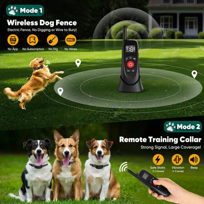 howfateam Wireless Dog Fence Collar, Electric Dog Fence & Remote Training Collar, Magnetic Charging Base, Portable Outdoor Wireless for Yards, Adjustable for Small Medium Large Dogs