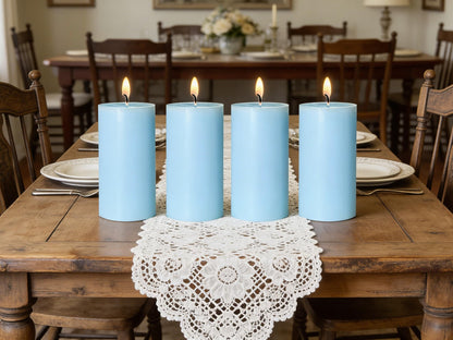 4 Pack Baby-Blue Pillar Candles, 2x4 Inch, Long-Lasting, Dripless and Smokeless Unscented Candles, Ideal for Home Décor, Parties Weddings and Relaxation