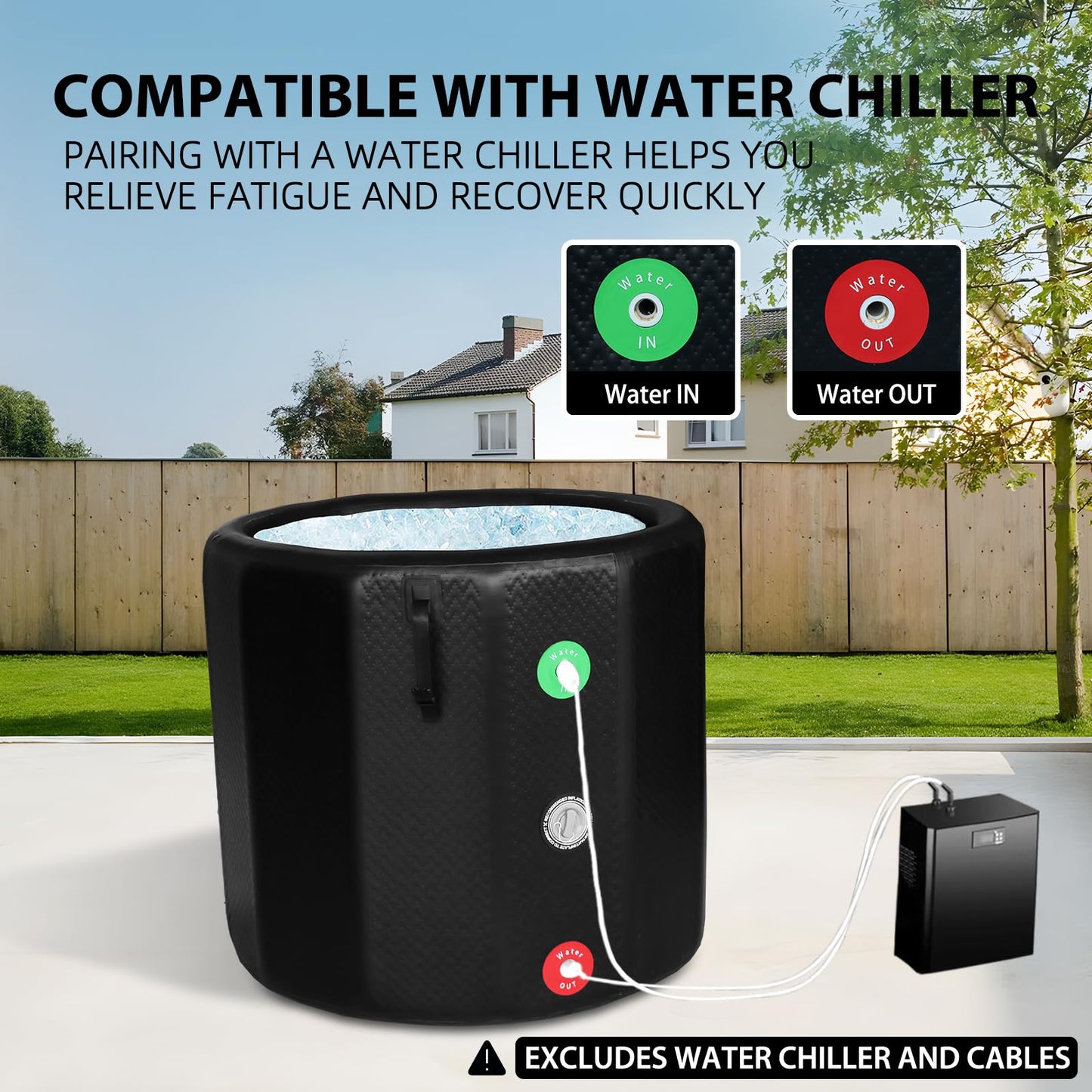 TIGERXBANG Ice Bath Tub,Inflatable Cold Plunge Tub, Water Chiller Compatible,151.3Gallon Portable Ice Plunge Tub for Athletes, Adult Ice Bath Enthusiasts(Circle Classic Black)