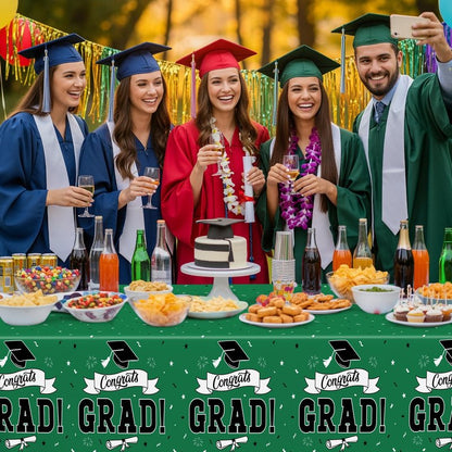 QZYL 2 PCS Graduation Tablecloth, 108" X 54" Green Graduation Table Decorations 2026, Rectangle Table Cloths for Class 2026 Congrats Grad, Disposable Plastic Tablecover for Grad Decor Party Supplies