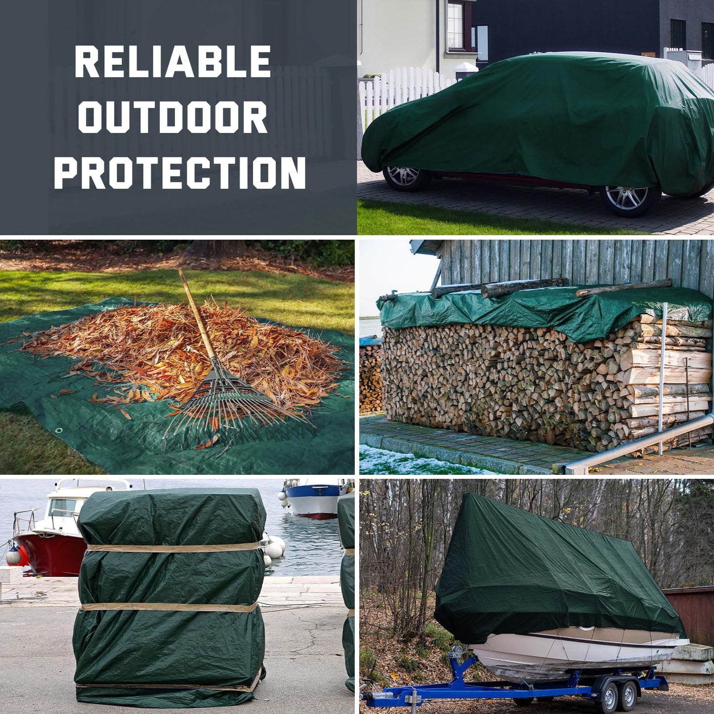 Kesfitt 16 Mil Heavy Duty Waterproof Tarp with Metal Grommets, Dark Green & Blue Reversible Poly Tarp, 20x30 ft, for Outdoor Protection, Yard, Garden, Farm, Camping & Equipment Coverage