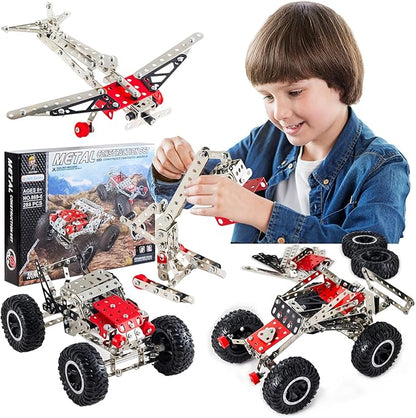 6-in-1 STEM Kit - Engineering Metal Truck Airplane and Sports Car Excavator Toy for Boys 8-12 - STEM Building Toys for Kids 5-7 6-8 8-10 Educational Toys for Kids Boys Model Kit