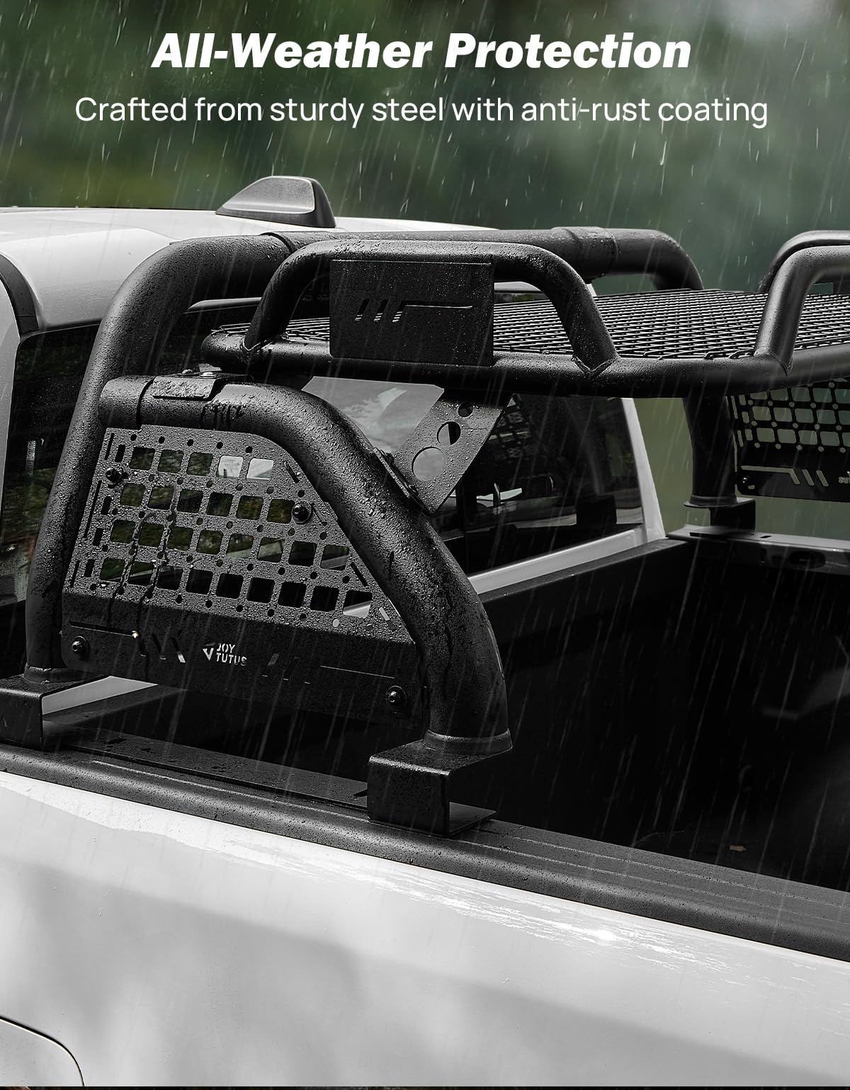 JOYTUTUS Roll Bar for Full Size Truck with Cargo Basket & Brake Light, Pickup Chase Rack Sports Bar Compatible with F150, F250, F350, Silverado, Sierra, Ram 1500 2500 3500, Tundra