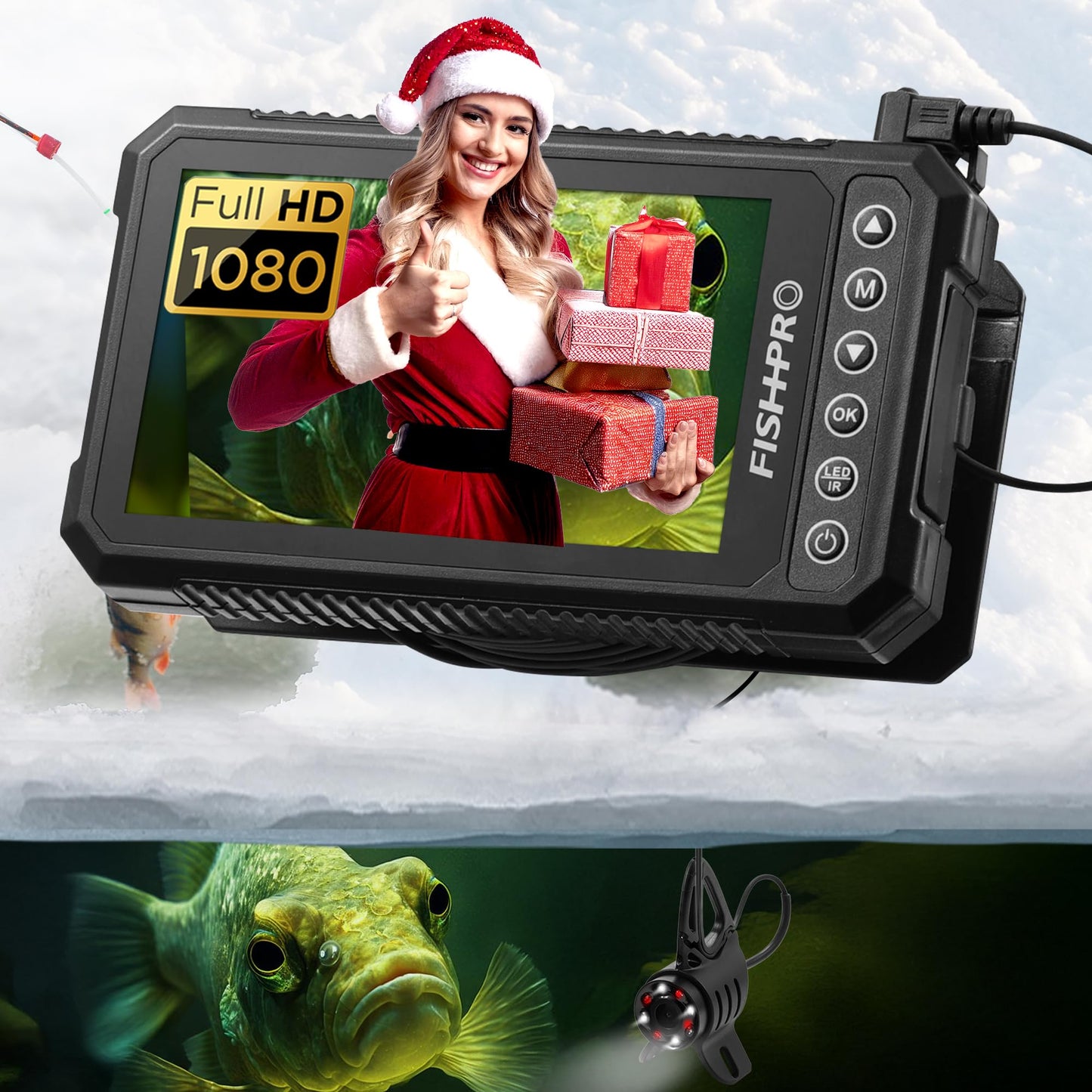 [FishPRO® 2026 Upgrade] 4.5'' True HD 1080P Underwater Fishing Camera (Plug & Play) - Ice Fishing Camera Underwater w/ 5,000mAh, USB-C, IR+LED, Fish Finder for Ice/Lake/Kayak, 65ft