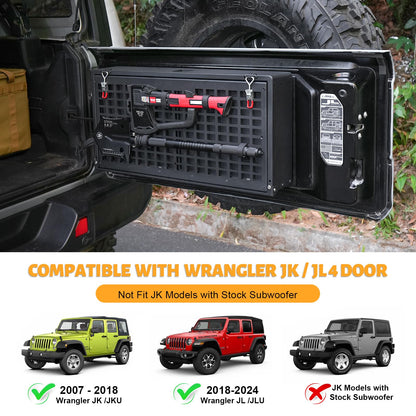 Tailgate Table Storage Lock Box Compatible with Jeep Wrangler JK JKU JL JLU 4 Door, Aluminum Foldable Rear Cargo Shelf MOLLE Panel Camping Desk Organizer