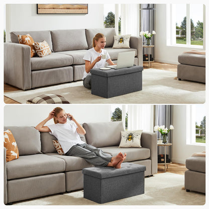 DUMOS 30in Storage Ottoman Bench, Storage Chest, End of Bed Foot Rest Stool with Padded Seat, Bedroom Bench for Living Room, Bedroom, Support 660lbs, Grey