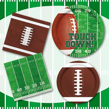 Football Party Supplies Kit Serve 50Includes Touchdown Dinner Plates Dessert Plates and Napkins for Football Birthday Party Football Game Day Tailgate Party Decorations
