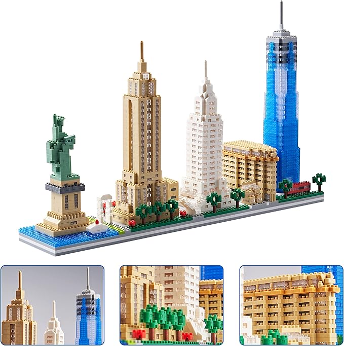 YaJie New York Skyline Micro Mini Blocks Building Set Collection Model Kit - Detailed City Architecture for Adults（3452 Pcs）