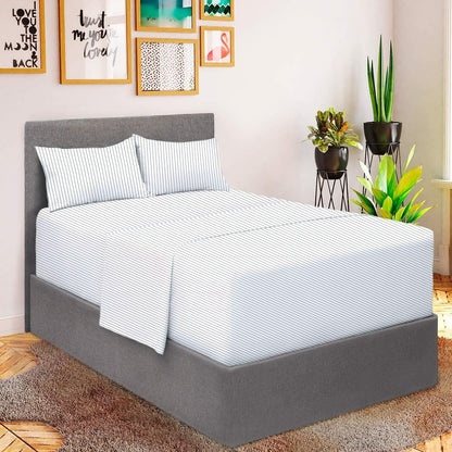 Mellanni King Sheets - 4 PC Ultra Soft, Cooling Bedding Set - Hotel Luxury, Wrinkle & Stain Resistant | Pinstripe Gray