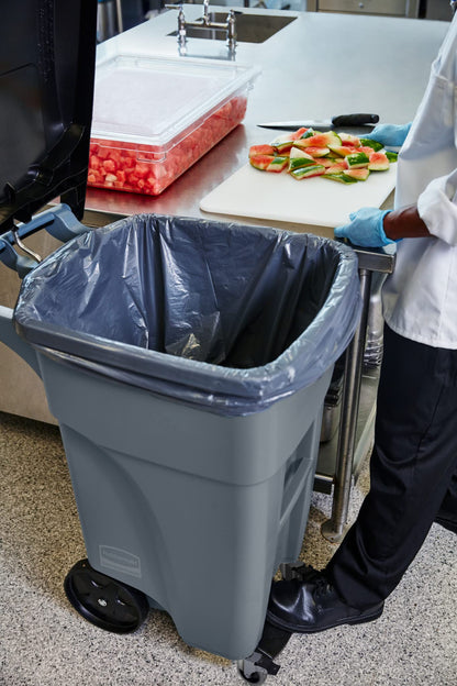 Rubbermaid Commercial Products Brute Step-On Rollout Trash/Garbage Can/Bin with Wheels 32 GAL Gray for Restaurants/Hospitals/Back of House/Warehouses/Home